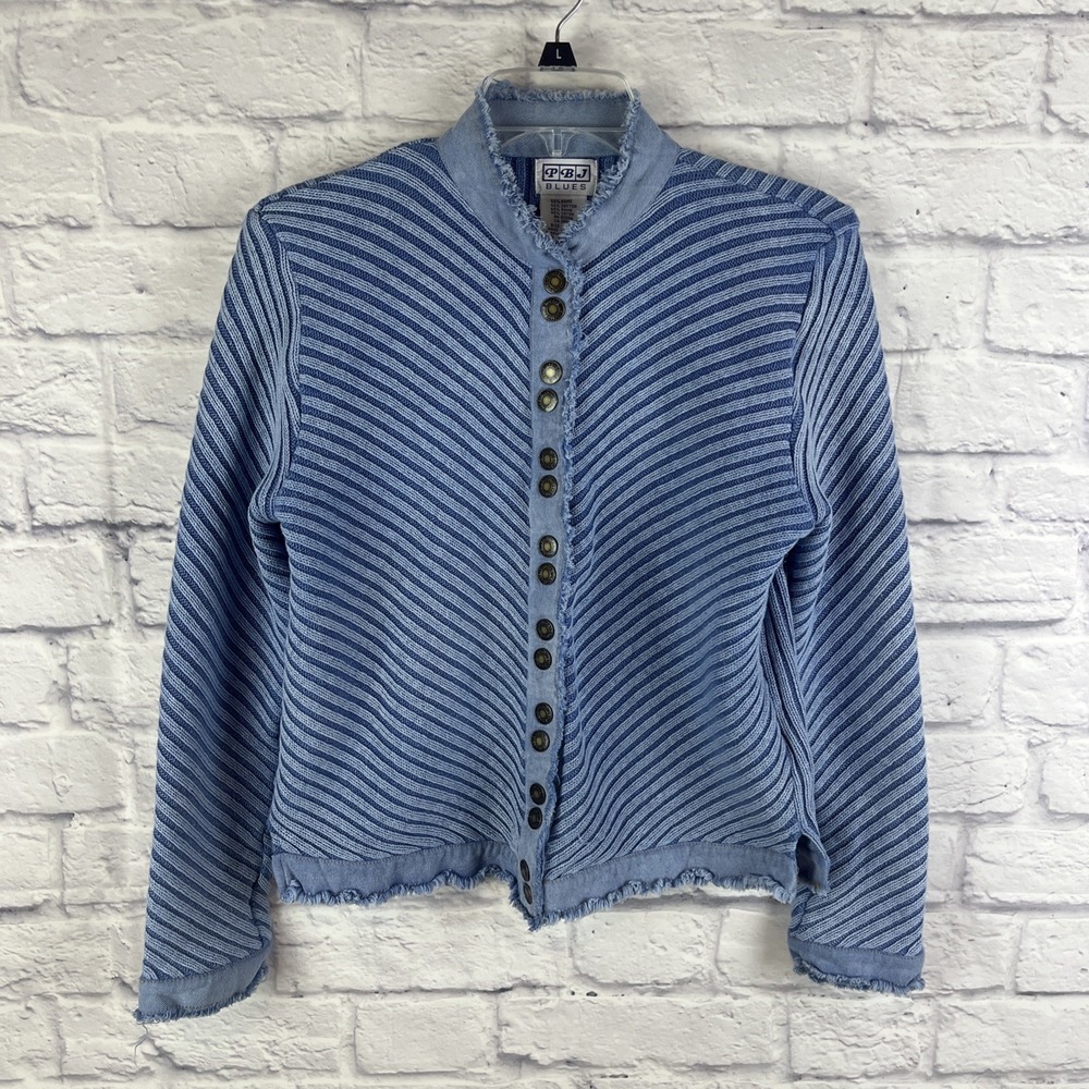 PBJ Blues Artsy Boho Festival  Diagonal Stripe Snap Sweater Jacket Size Large